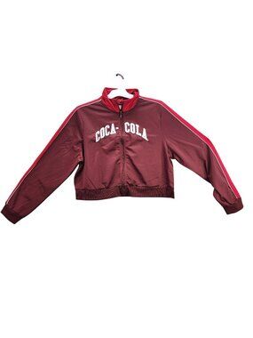 Womens Coca-Cola Graphic Red Full Zip Cropped Jacket Long Sleeve Size XL